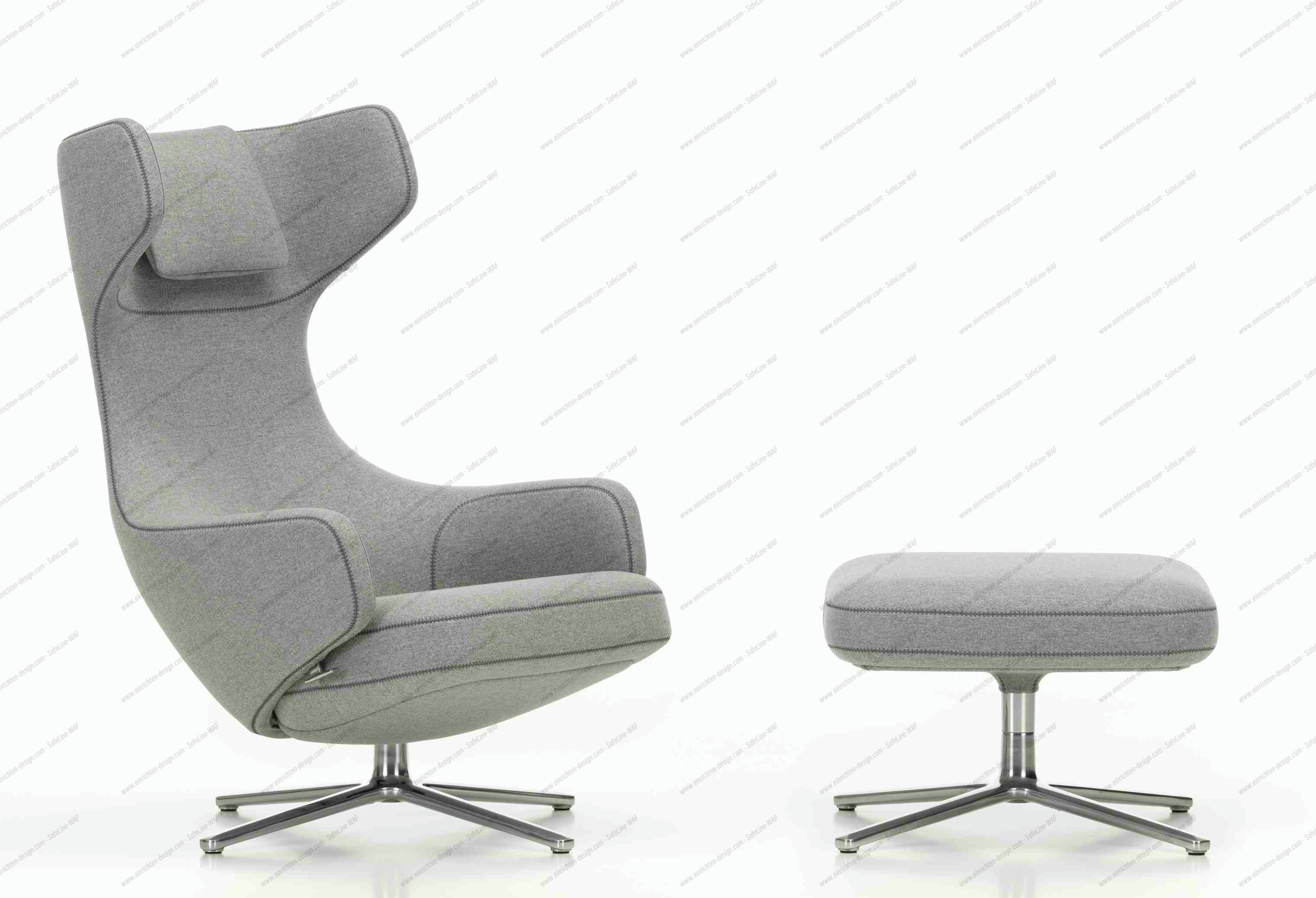 Grand Repos Armchair + Ottoman Vitra Polished Cosy Pebble
