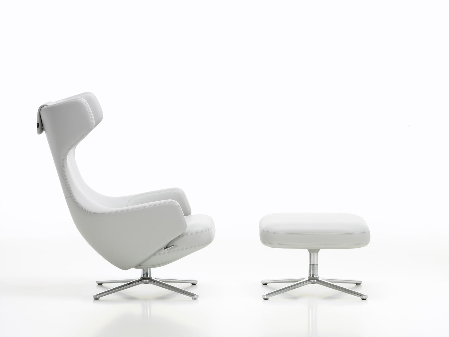 Grand Repos Easy Chair + Ottoman Vitra Polished Cosy Classic grey