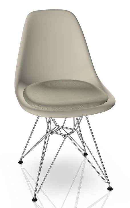 Eames Plastic Side Chair DSR Chair with Seat Cushion Vitra Chrome - Hopsack warmgrey/ivory, pebble