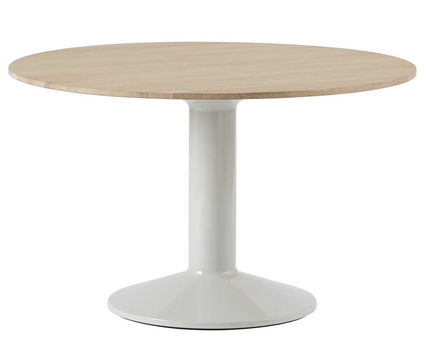 MIDST Table Esstisch von Muuto, runder Holztisch mit weißem Fuß, modernes Design für Esszimmer und Küche.