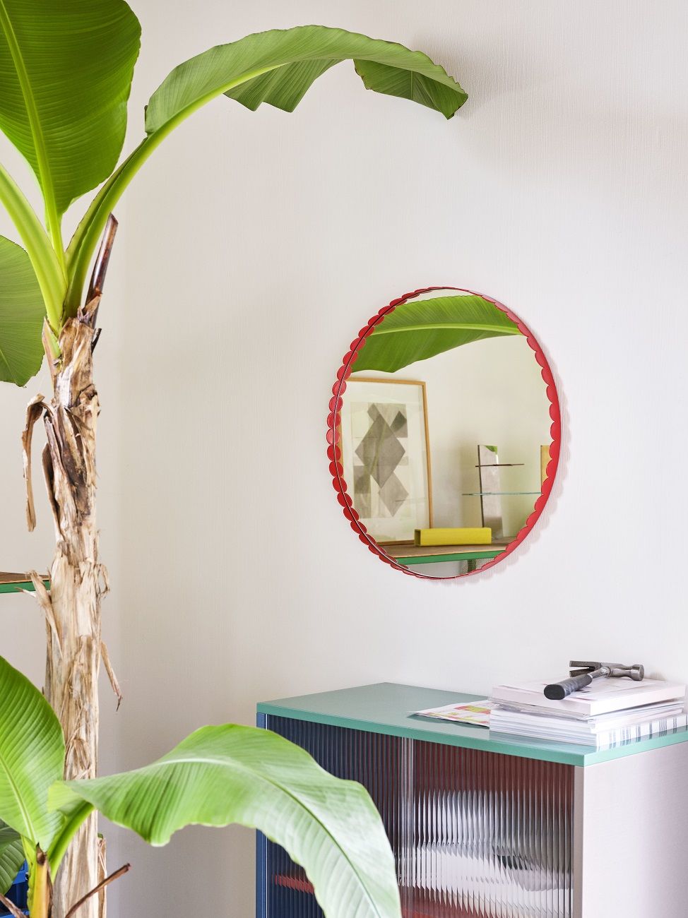 Arcs Mirror Round Red Hay