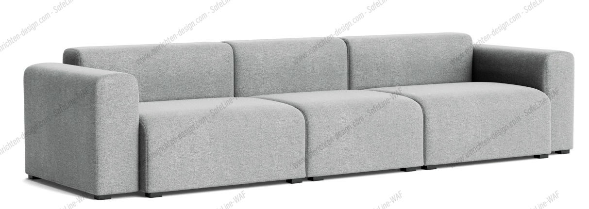 Graues Mags Sofa 3-Sitzer mit niedrigem Armteil und Hallingdal Stoff für Wohnzimmer.