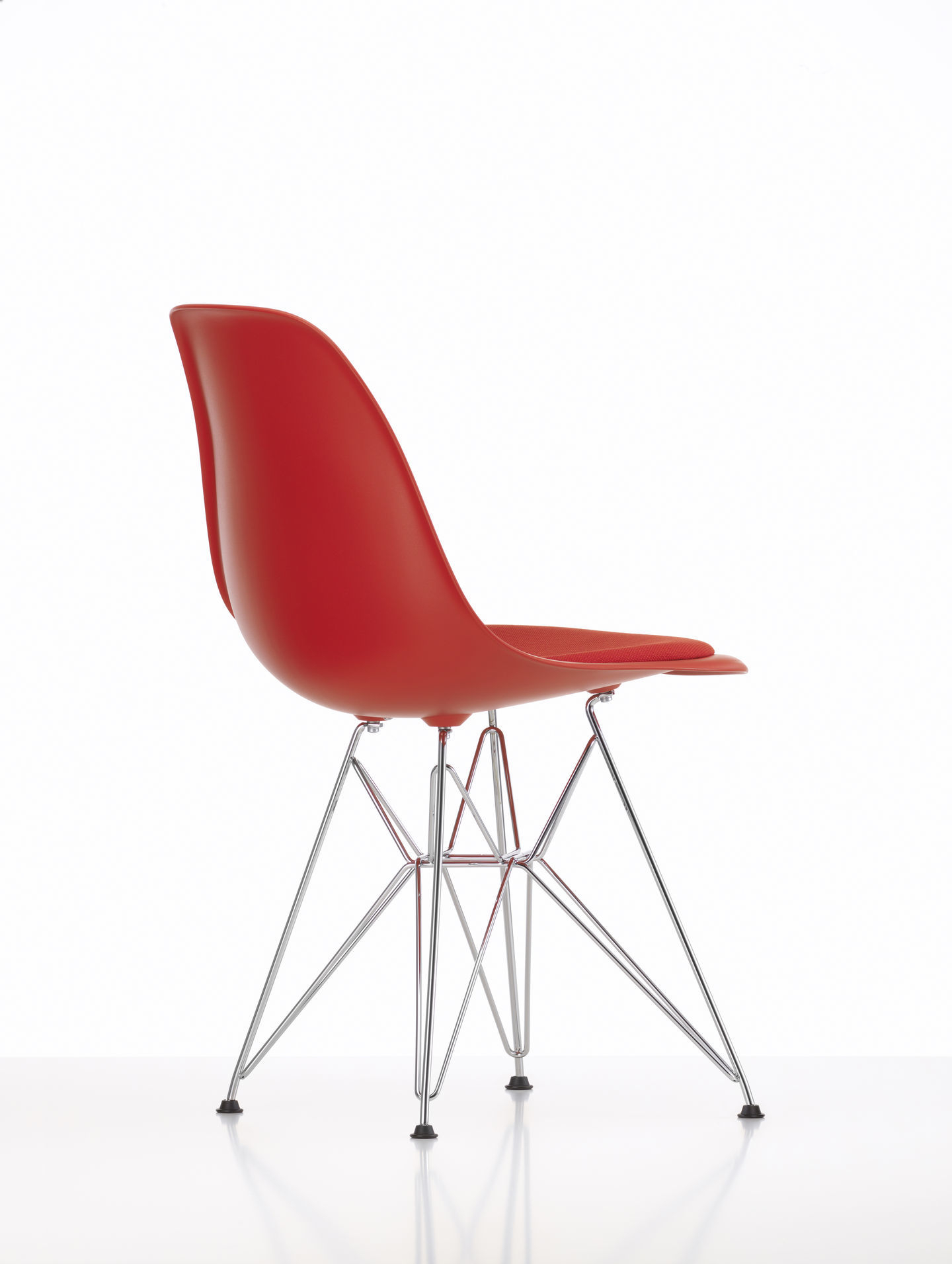 Eames Plastic Side Chair DSR Chair with Seat Cushion Vitra Chrome - Hopsack warmgrey/ivory, White