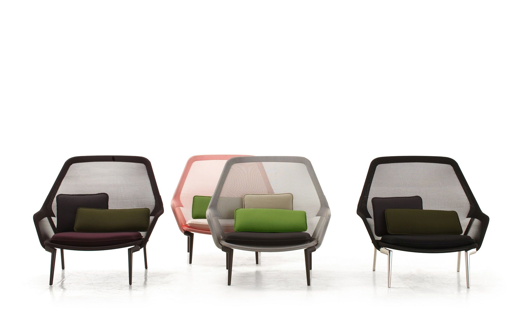 Vitra Slow Chair Sessel in verschiedenen Farben, mit Kissen, moderner Lounge Sessel für Wohnzimmer.