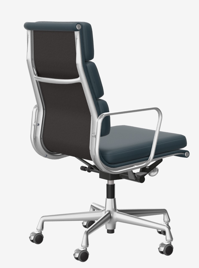 Soft Pad Chair EA219 / EA 219 Armchair CHROMED / LEATHER PREMIUM WITH CONTRASTED SEAM SMOKE BLUE Vitra SINGLE PIECES