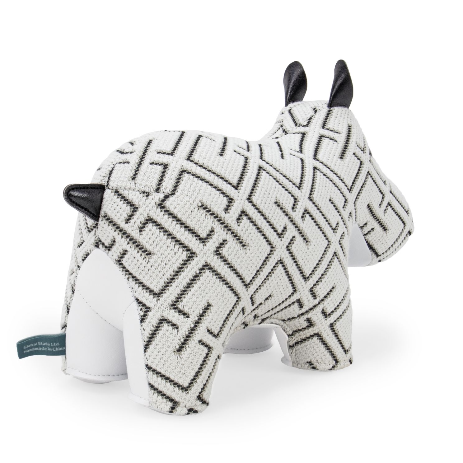 Weiße Hippo Grid Buchstütze von Zuny x KVADRAT mit geometrischem Muster und schwarzen Akzenten für Kinderzimmer und Bücherregal.