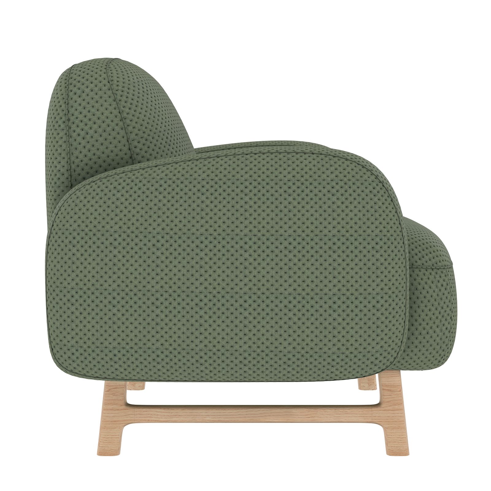 Auguste Armchair Sessel Hartô, Seitenansicht: Grüner Polstersessel mit Holzgestell, moderner Sessel für Wohnzimmer.