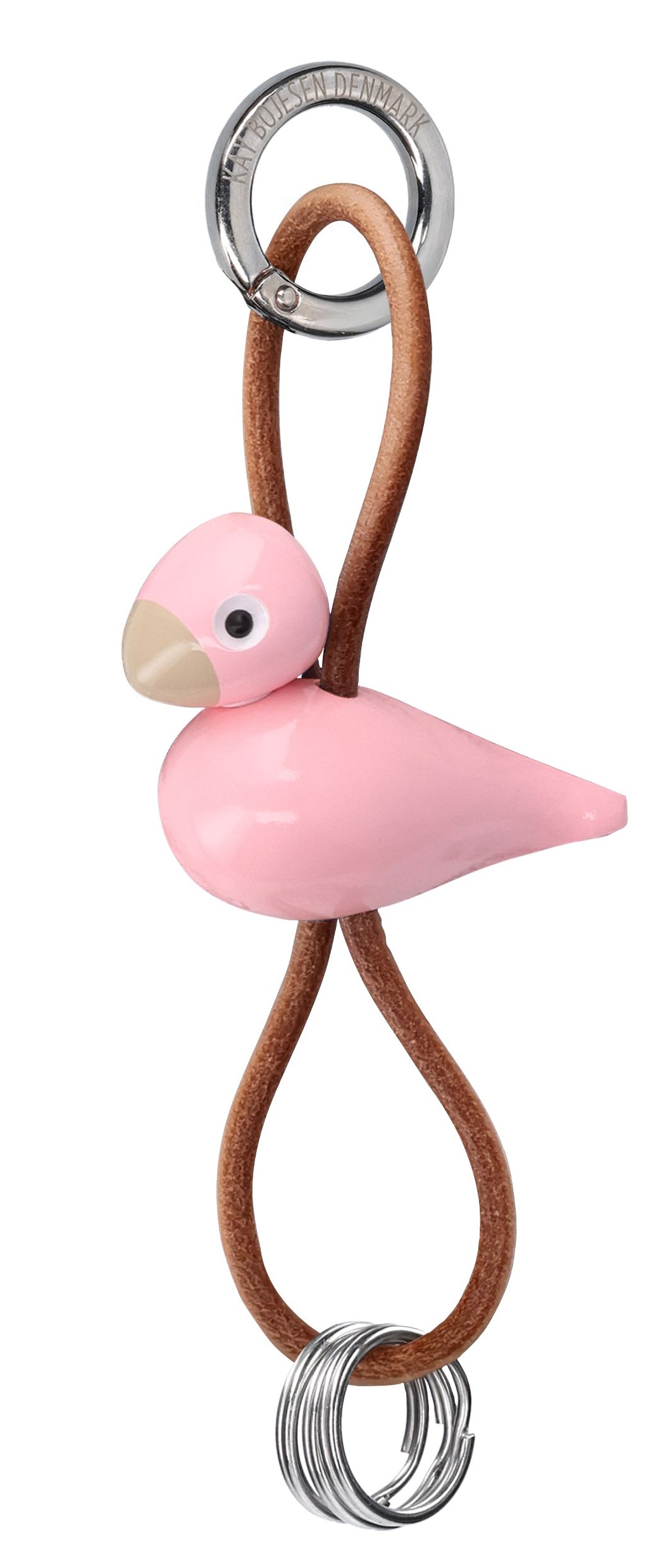 Bird pink key ring silver coloured metal with natural leather Kay Bojesen