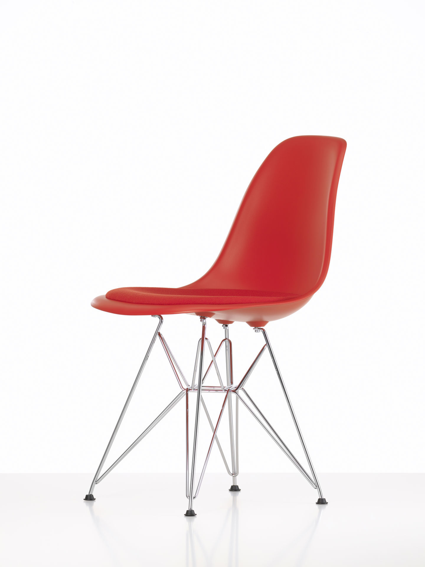 Eames Plastic Side Chair DSR Chair with Seat Cushion Vitra Chrome - Hopsack warmgrey/ivory, White