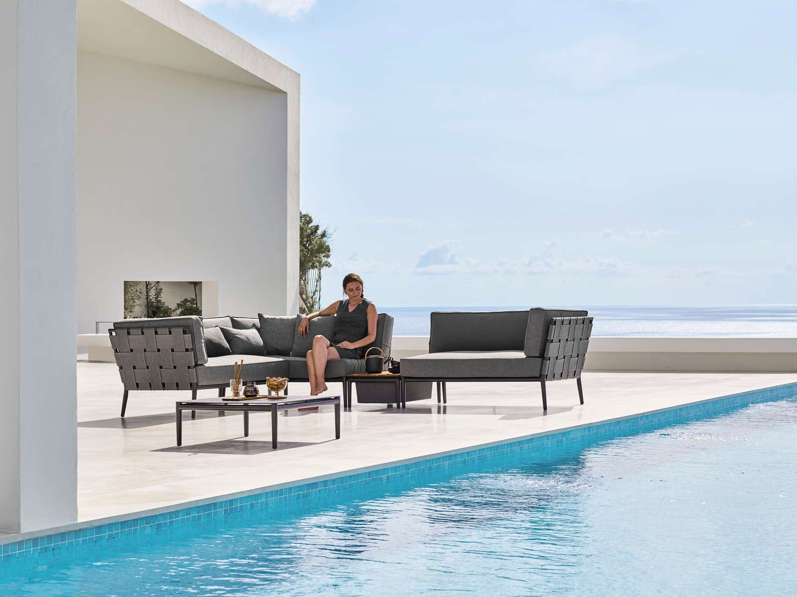 Conic Outdoor 2-seater modular sofa right Cane-Line Light grey