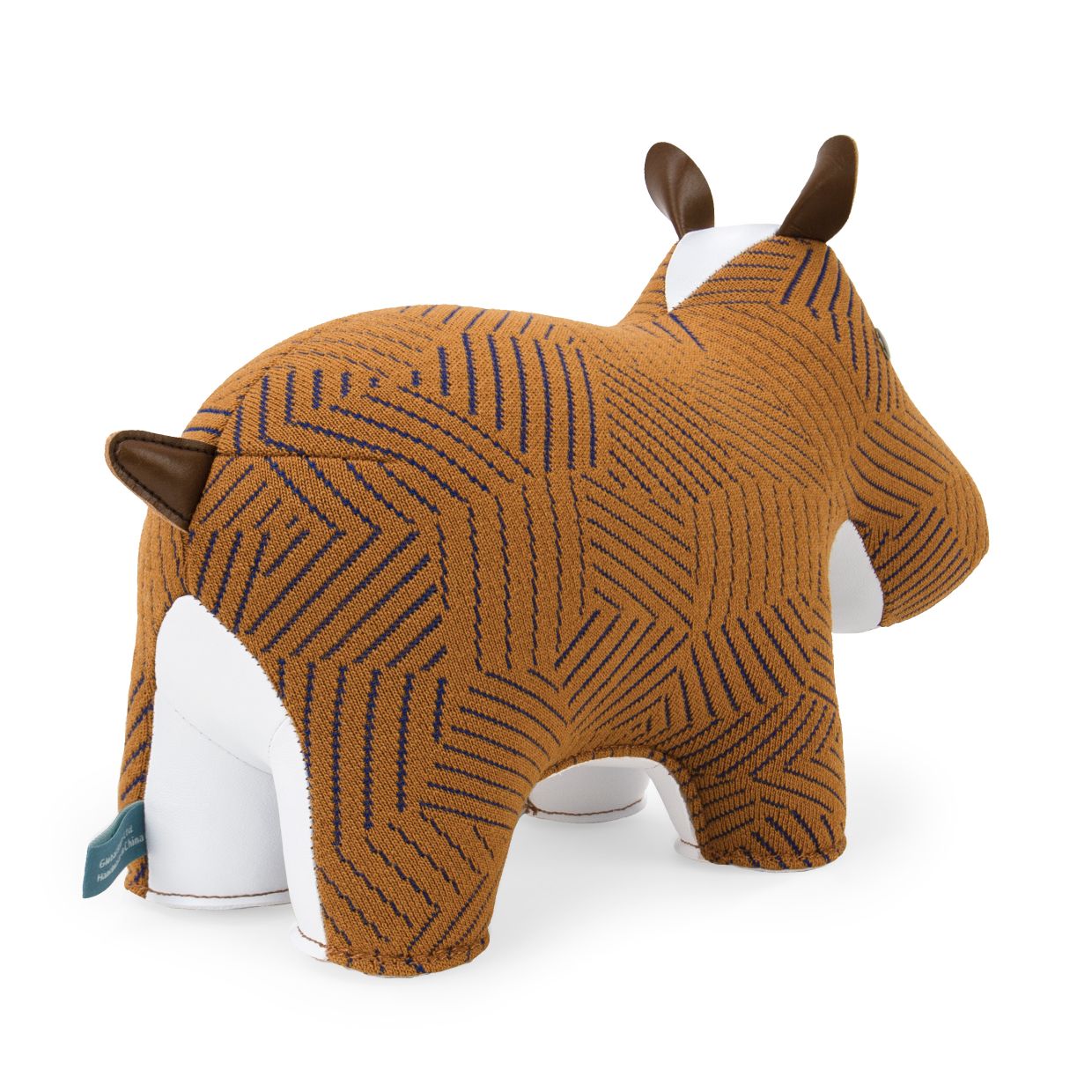 Braune Hippo Buchstütze mit geometrischem Muster, Zuny Razzle Dazzle Design, dekorative Tierfigur für Bücherregal.