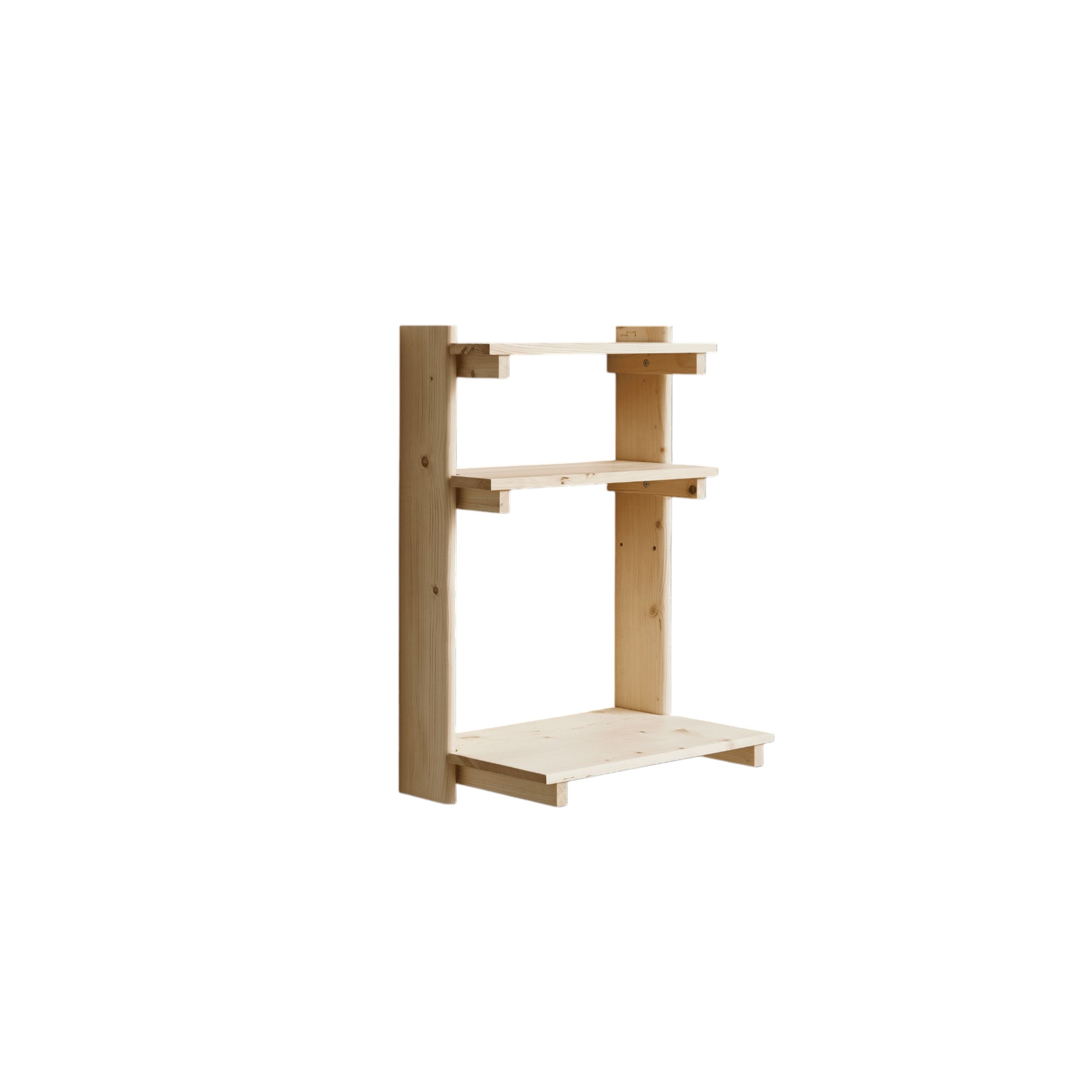 Beam Regal von Form & Refine mit drei Fächern aus hellem, unbehandeltem Kiefernholz.