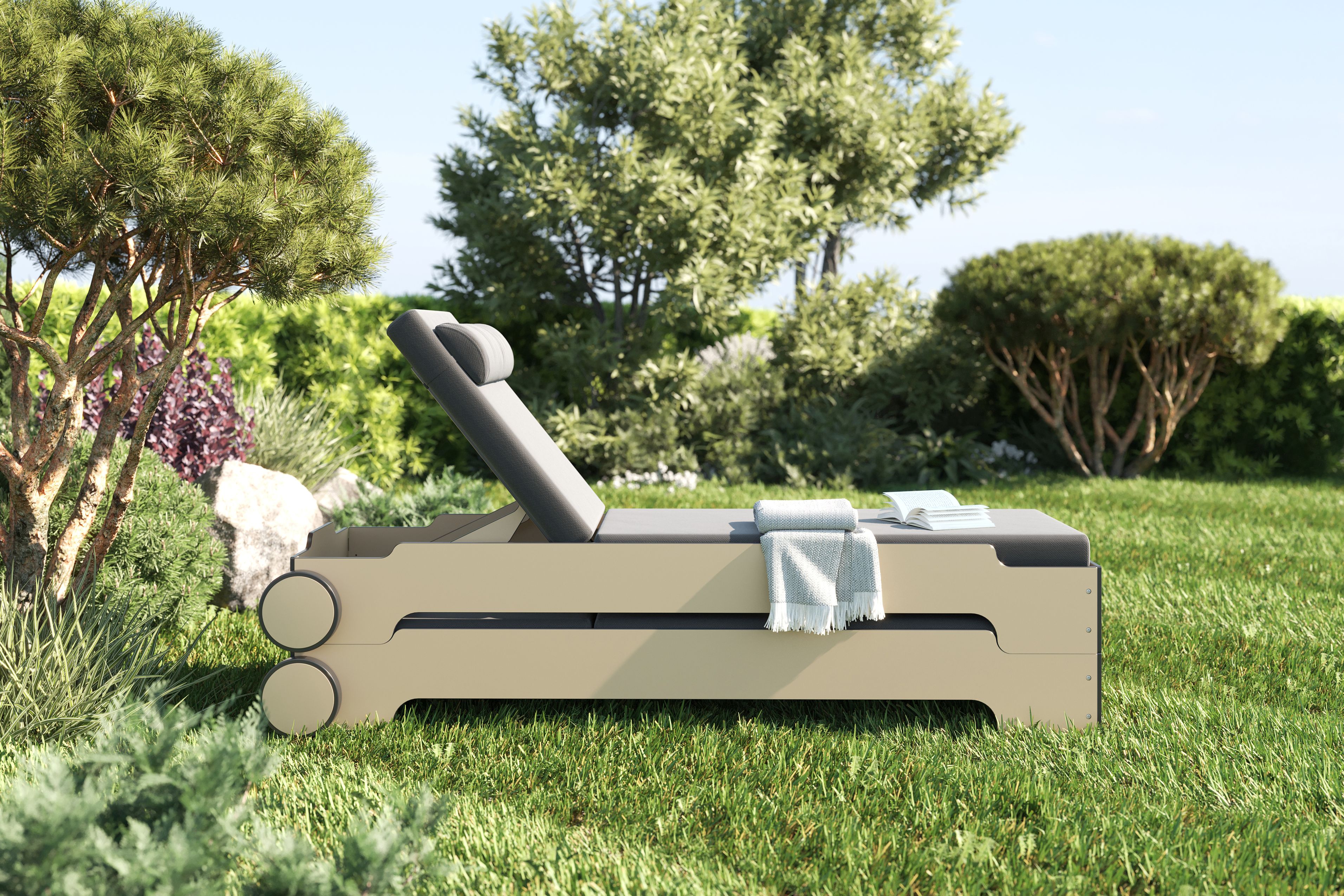 Solara Stacking Lounger incl. Wheels and Upholstery Outdoor Müller Möbelwerkstätten