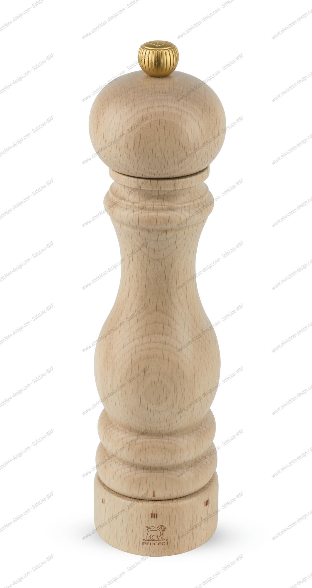 Helle Peugeot Salzmühle Paris Natur, 22 cm, aus Holz mit goldenem Knopf.