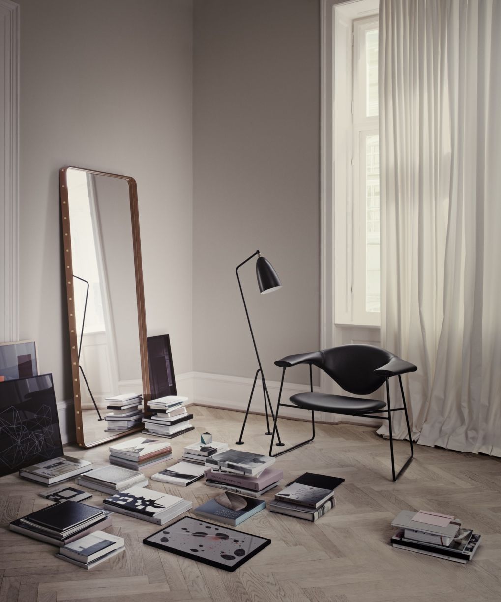 Adnet Rectangular Mirror Large tan leather Gubi