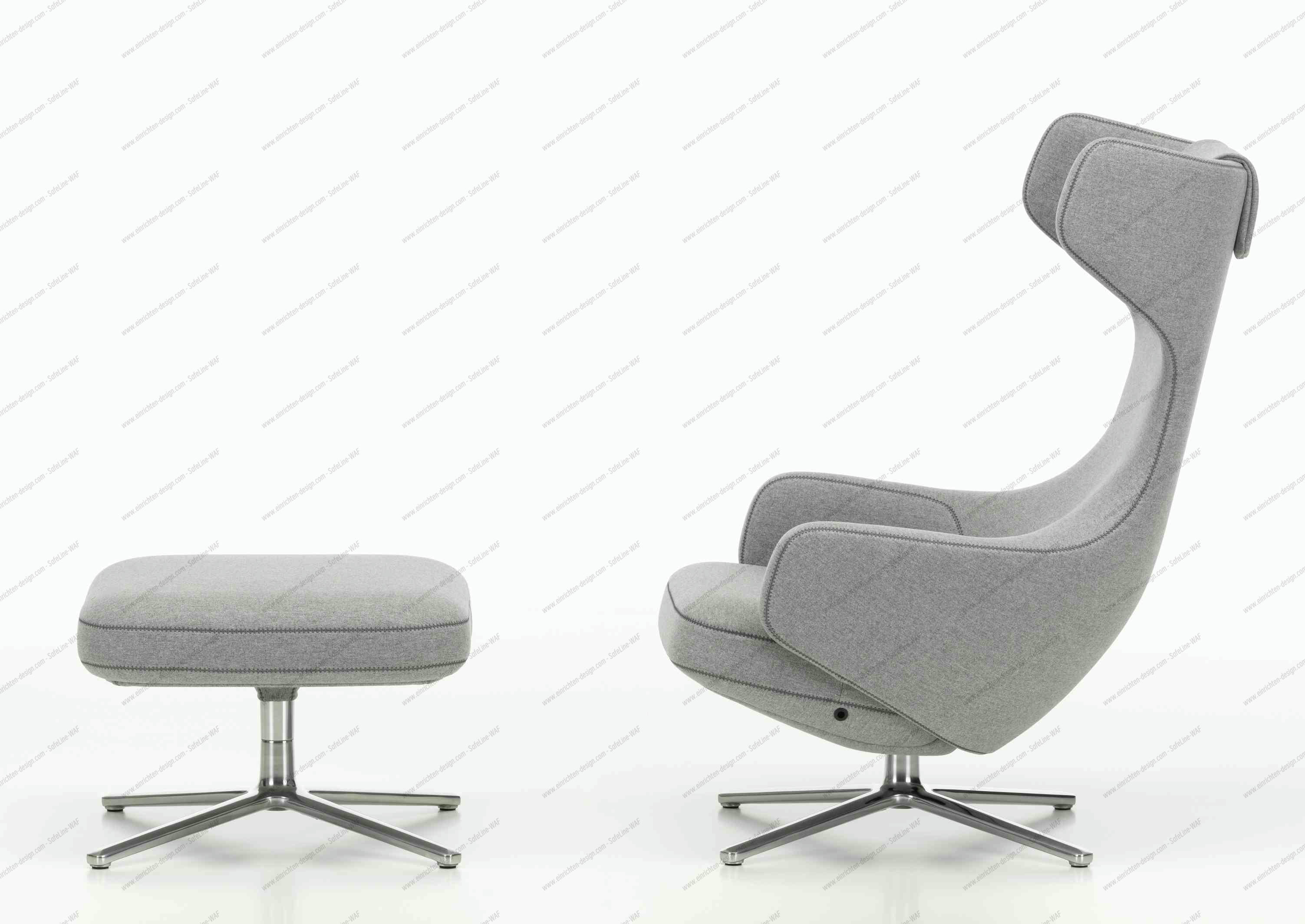 Grand Repos Armchair + Ottoman Vitra Polished Cosy Pebble