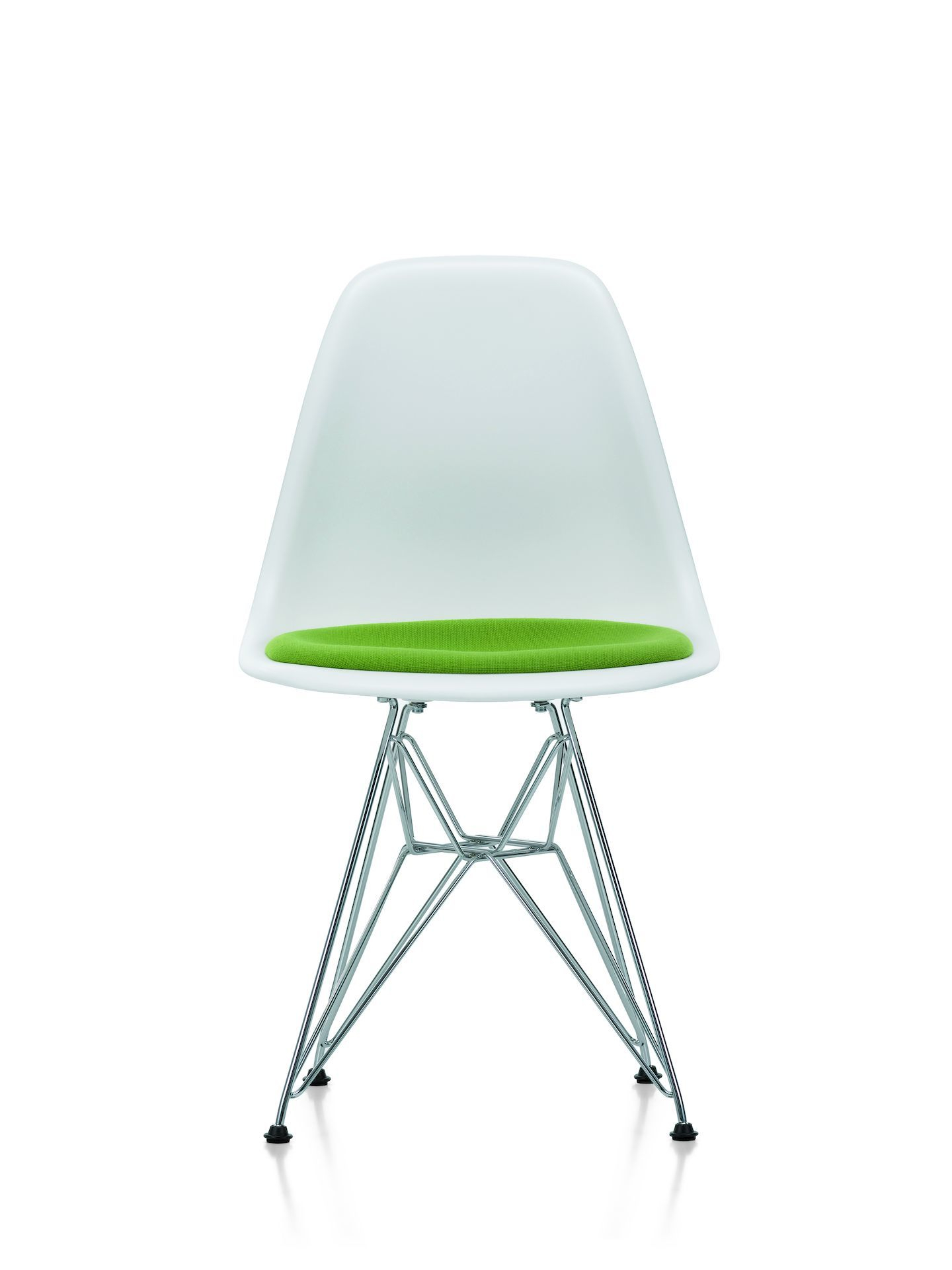 Eames Plastic Side Chair DSR Chair with Seat Cushion Vitra Chrome - Hopsack warmgrey/ivory, White