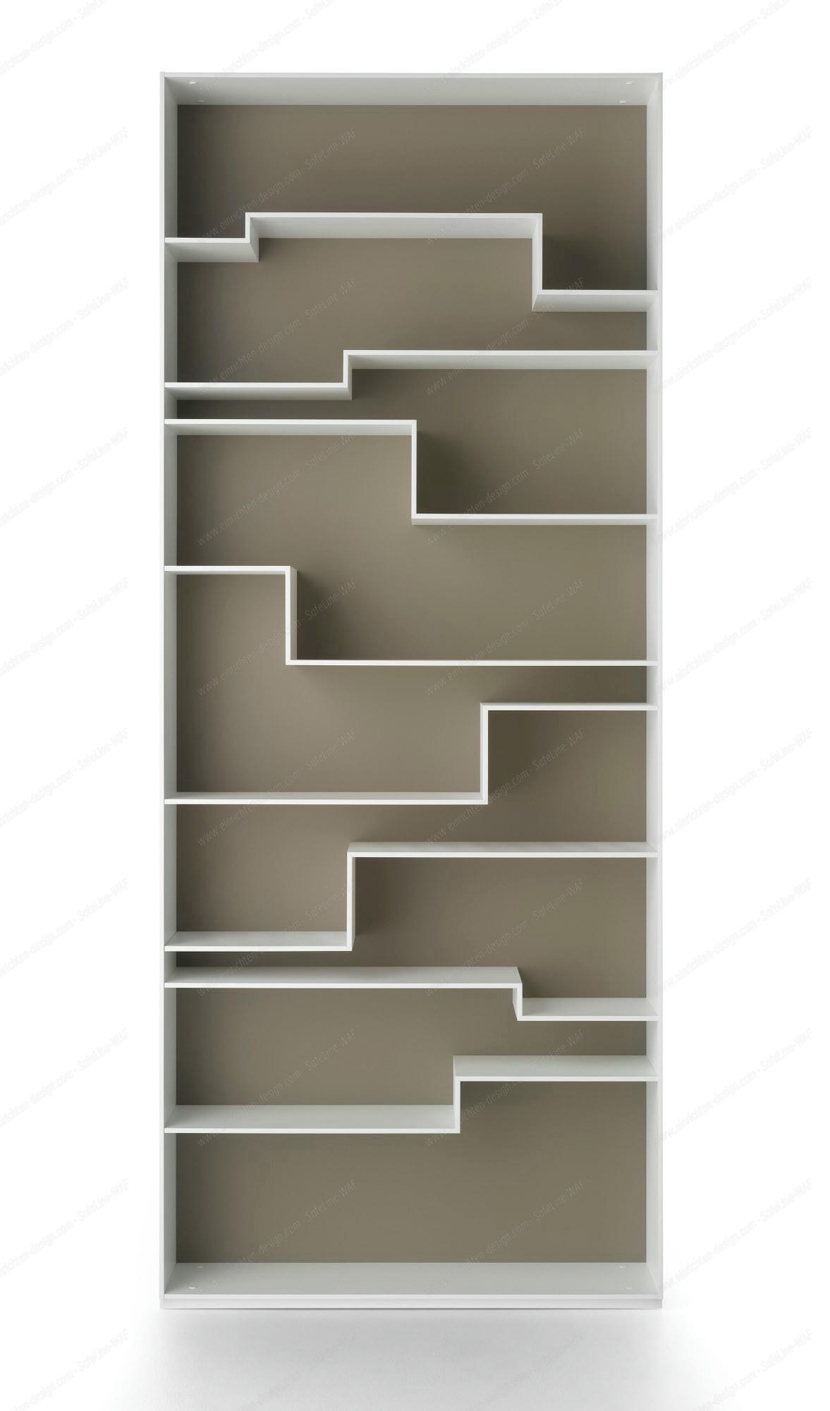 Melody Regalsystem mit weißen Regalböden und taubengrauer Rückwand, modernes Design für Wohnzimmer und Büro.