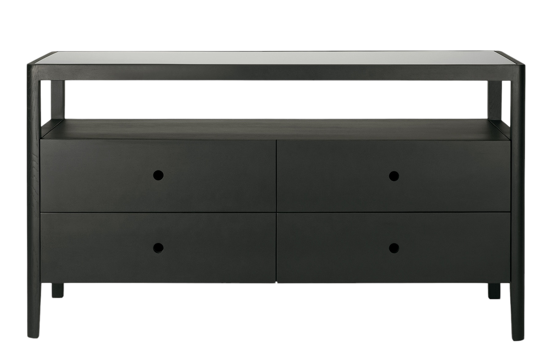 Spindle chest of drawers with drawers black lacquered oak Ethnicraft
