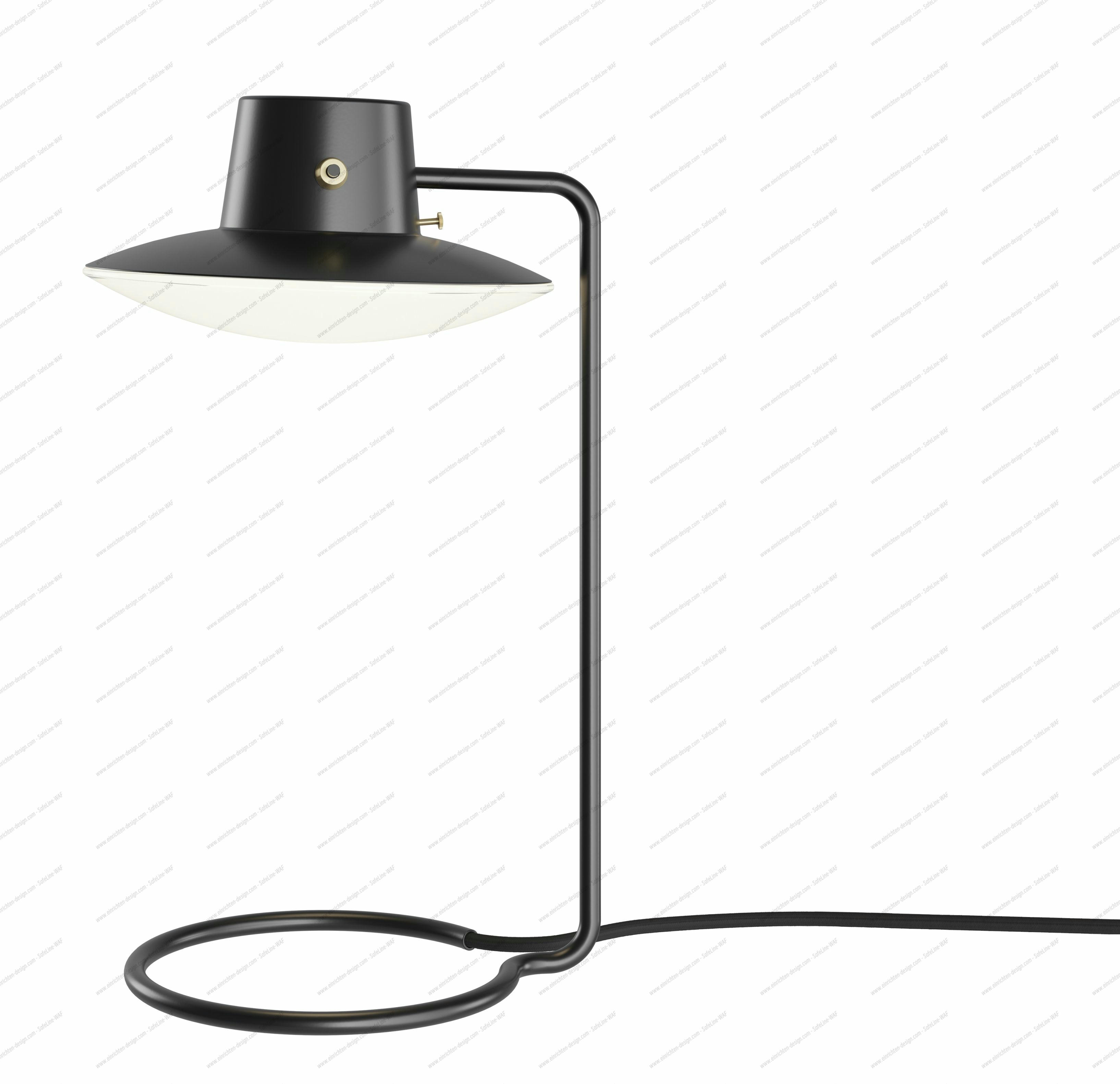 AJ Oxford Tischleuchte von Louis Poulsen: Schwarze Metalllampe mit Opalglas-Schirm für modernes Lichtdesign.