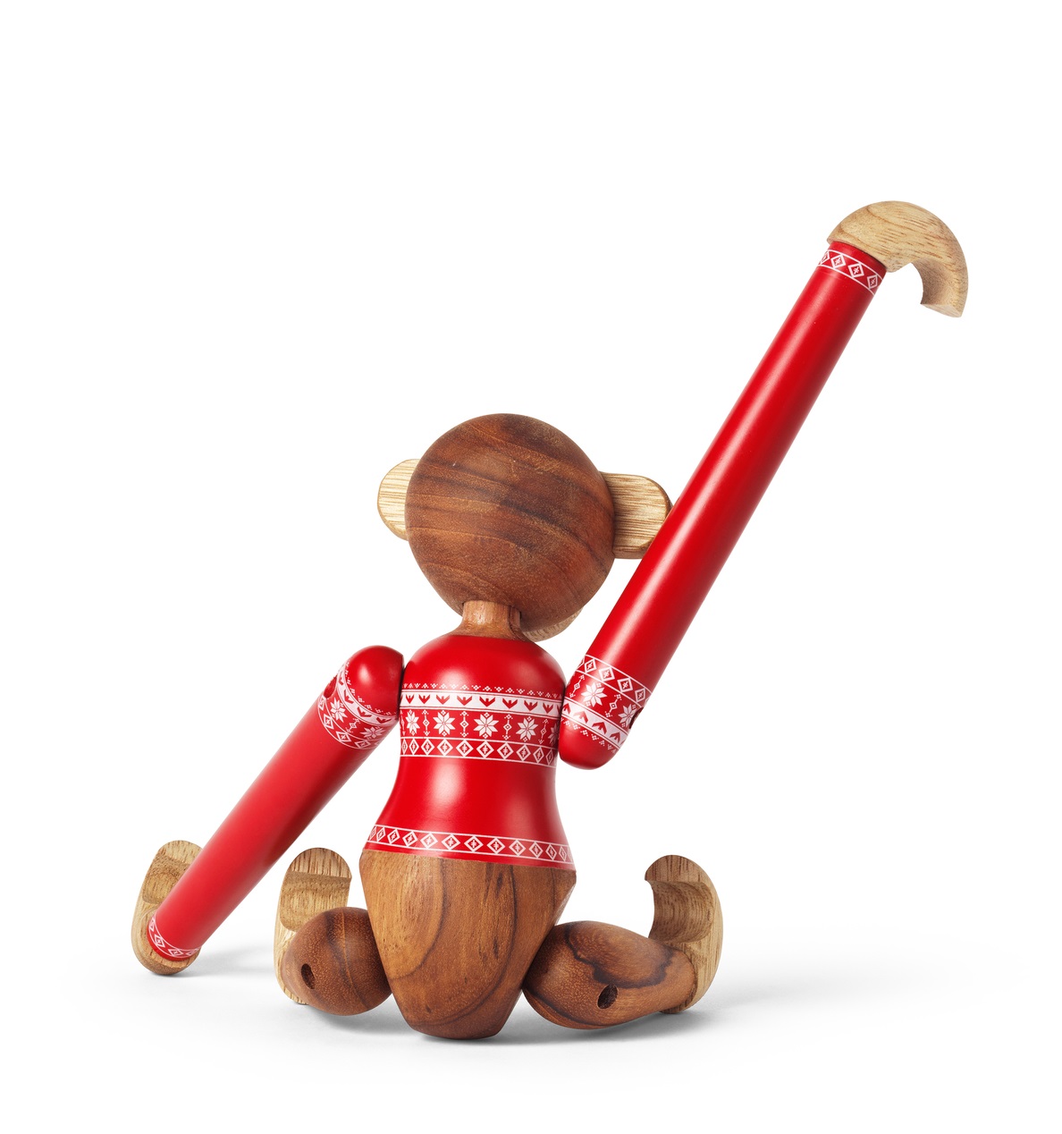 Kay Bojesen Affe Holzfigur mit rotem Christmas Jumper, festliche Weihnachtsdekoration für 2024, kleine Ausführung.