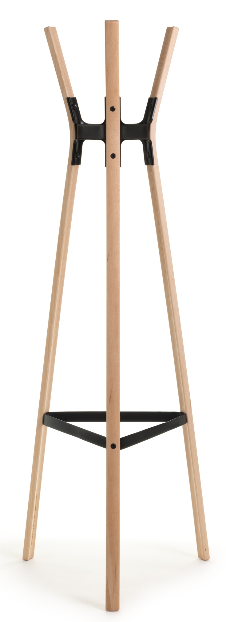 Magis Steelwood Garderobenständer aus hellem Holz und schwarzen Stahlverbindungen, freistehend und modern.