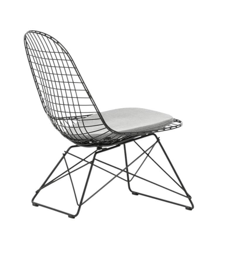 Vitra LKR-5 Wire Chair Stuhl mit grauem Sitzkissen, modernes Design für Wohnzimmer und Büro.