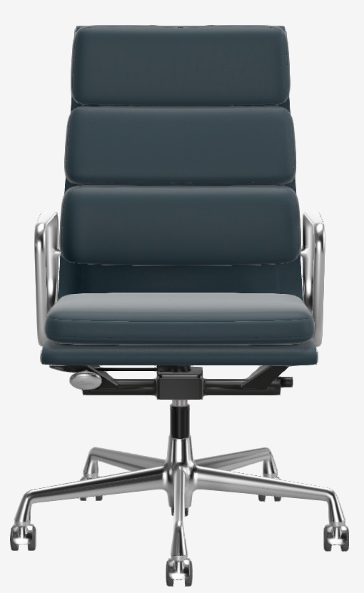 Soft Pad Chair EA219 / EA 219 Armchair CHROMED / LEATHER PREMIUM WITH CONTRASTED SEAM SMOKE BLUE Vitra SINGLE PIECES