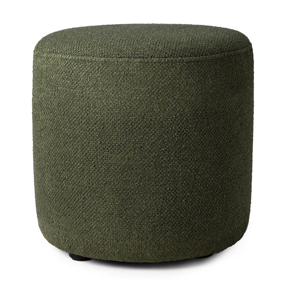 Barrow Sitzhocker von Ethnicraft, Pine grün, runder Pouf aus strukturiertem Stoff.