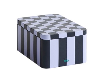 Small Tin Container, Dark Blue and Lavender, Hay Storage Box