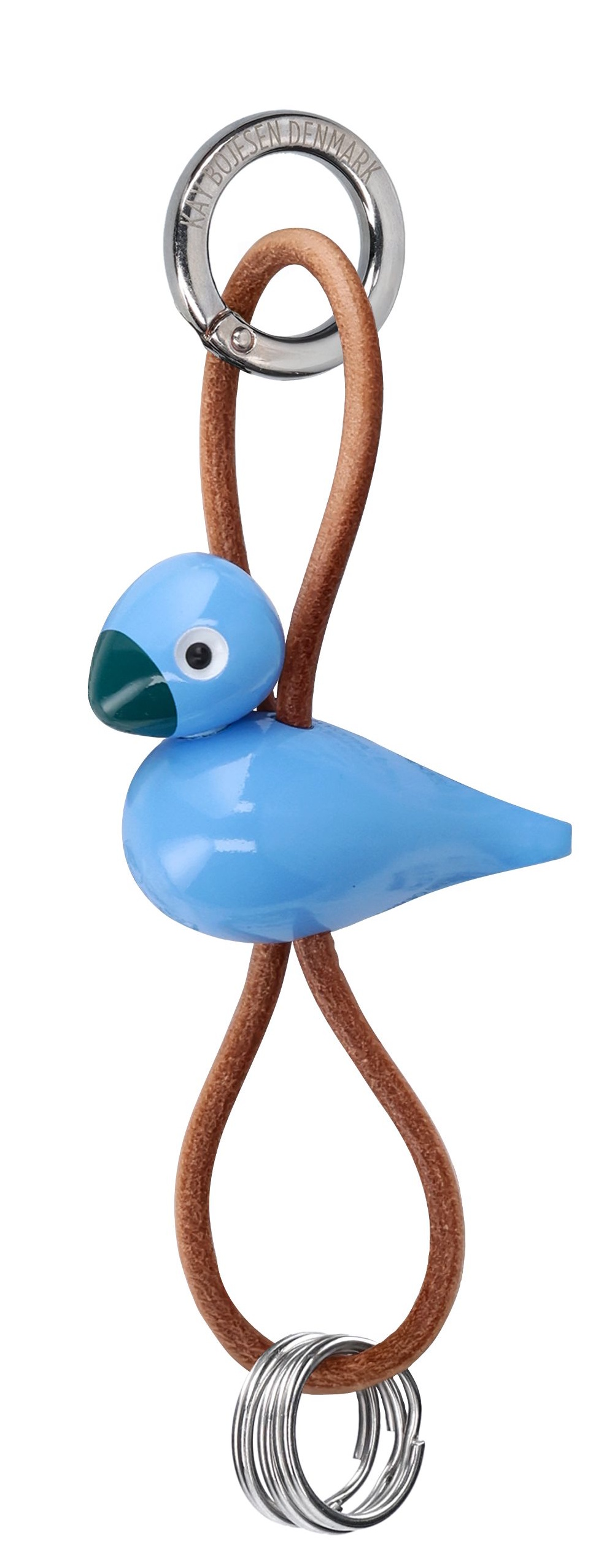 Bird blue key ring silver coloured metal with natural leather Kay Bojesen