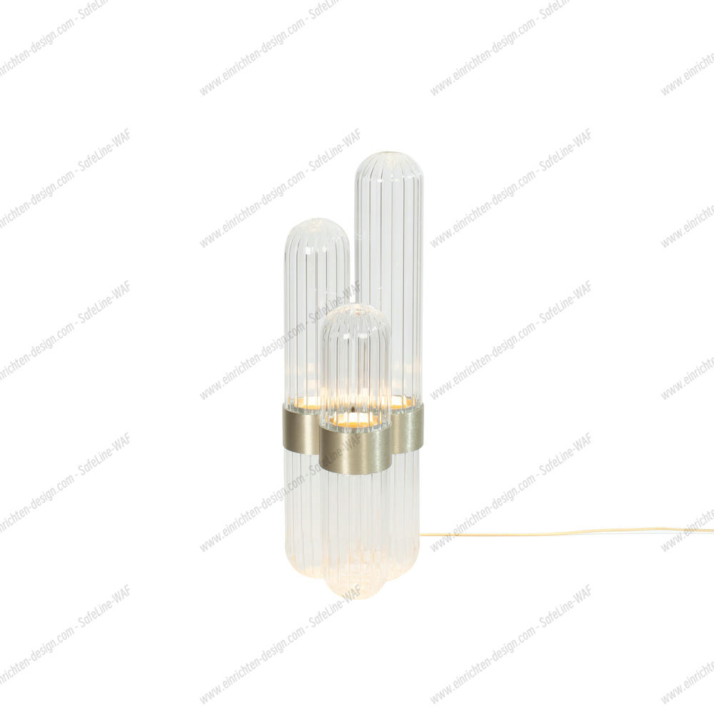 Cactus Stehleuchte von Pulpo, transparentes Glas mit Messingdetails und integrierter LED-Beleuchtung.
