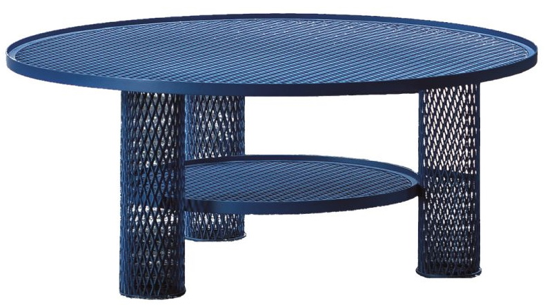 Net Beistelltisch von Moroso, große Ausführung in tintenblau. Moderner runder Beistelltisch mit Ablage.
