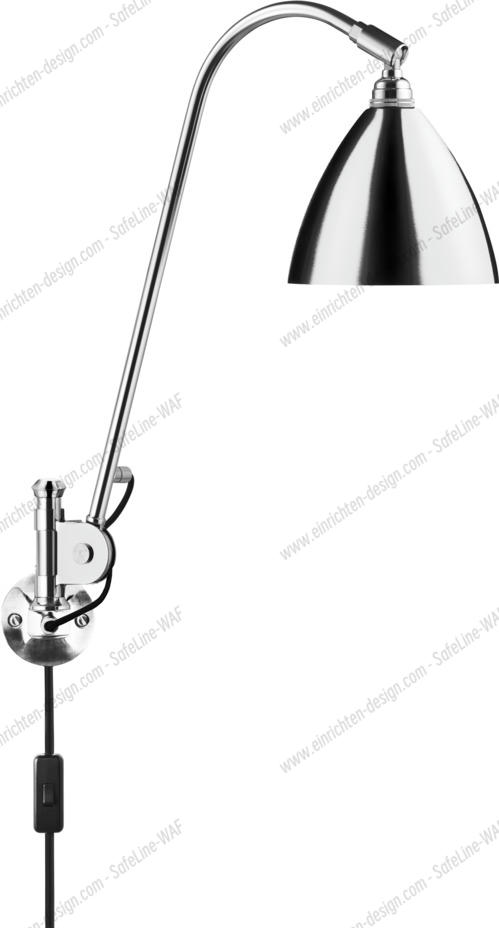 Bestlite BL 6 wall lamp Chrome Gubi Bestlite BL6 Wandleuchte Chrom von Gubi: Detailaufnahme der verstellbaren Chrom-Wandlampe mit Kegelform.