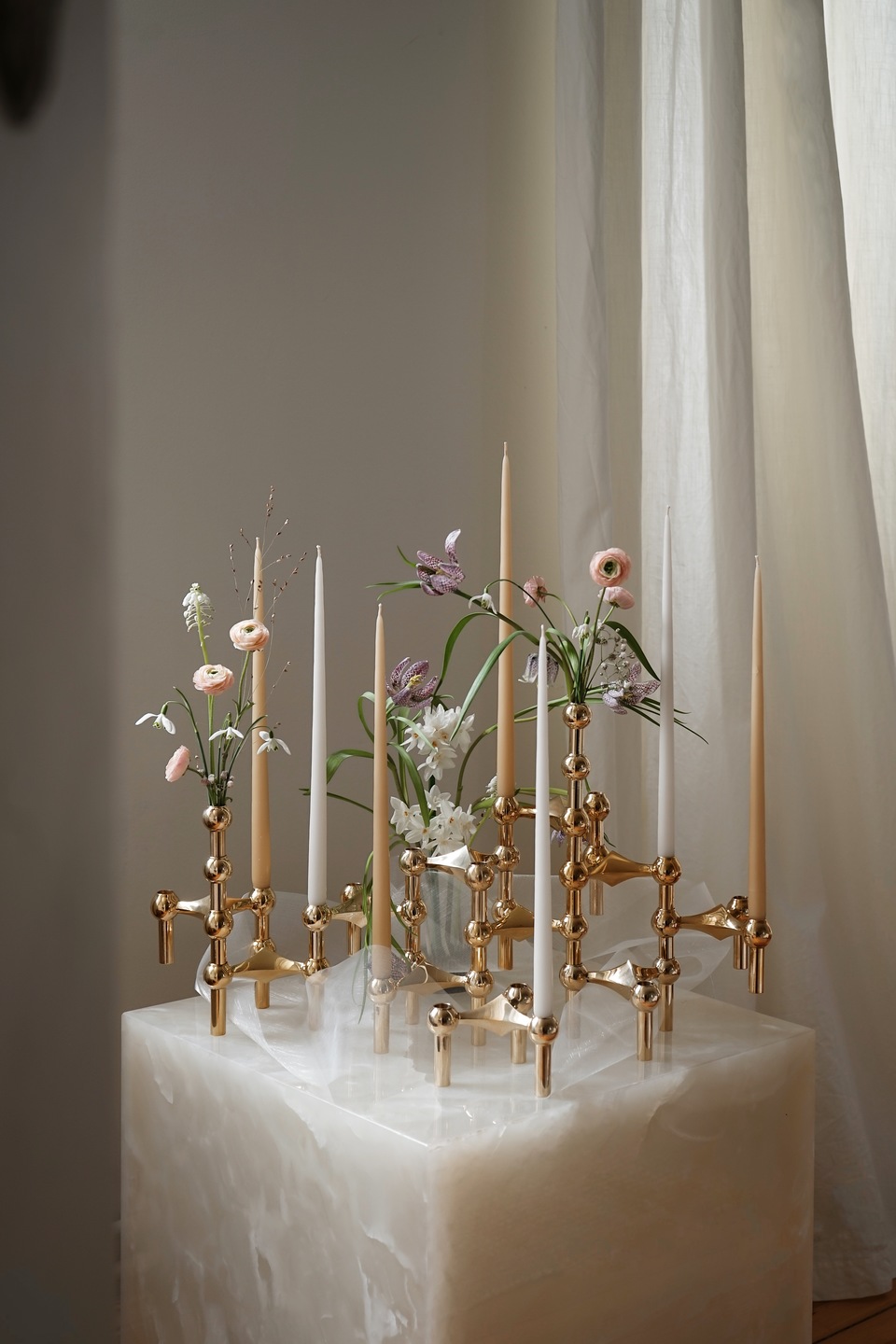 Candle holder set of 3 Brass Stoff Nagel