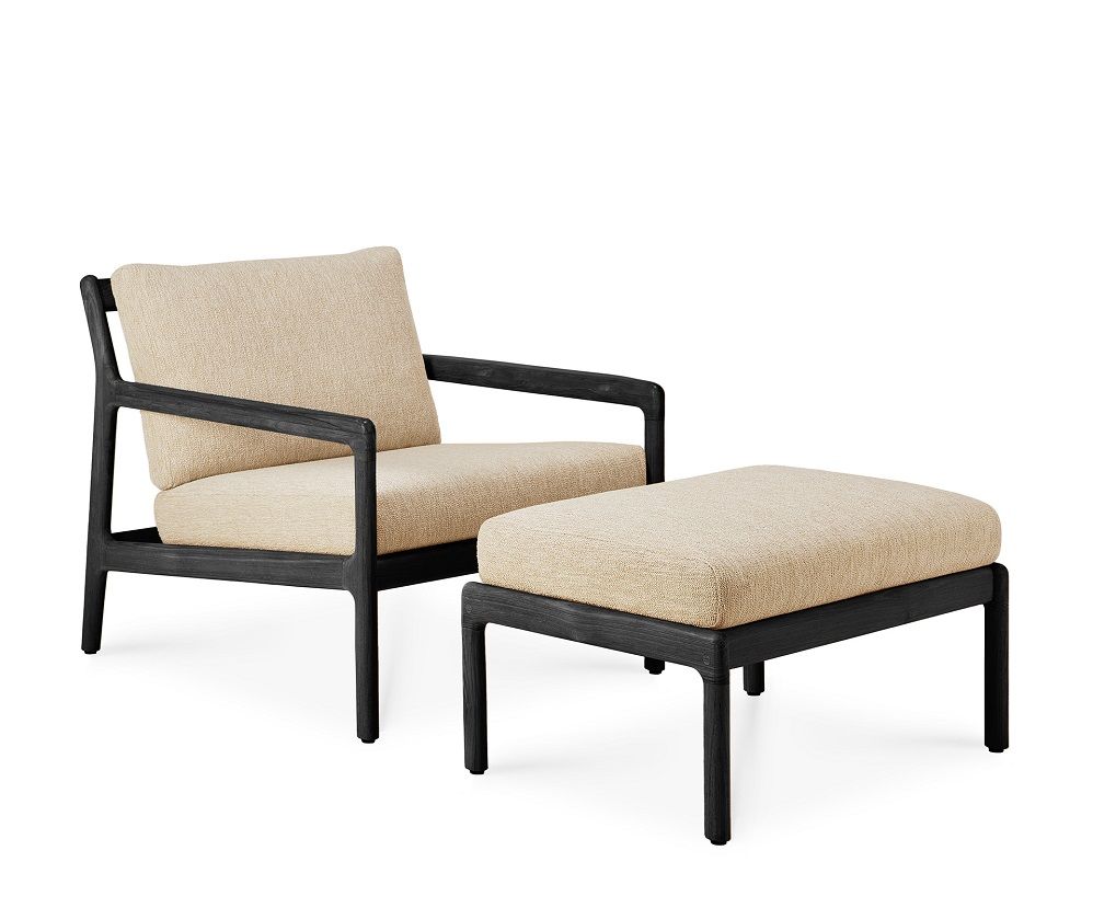 Jack Outdoor Upholstered Stool Teak Black Ethnicraft