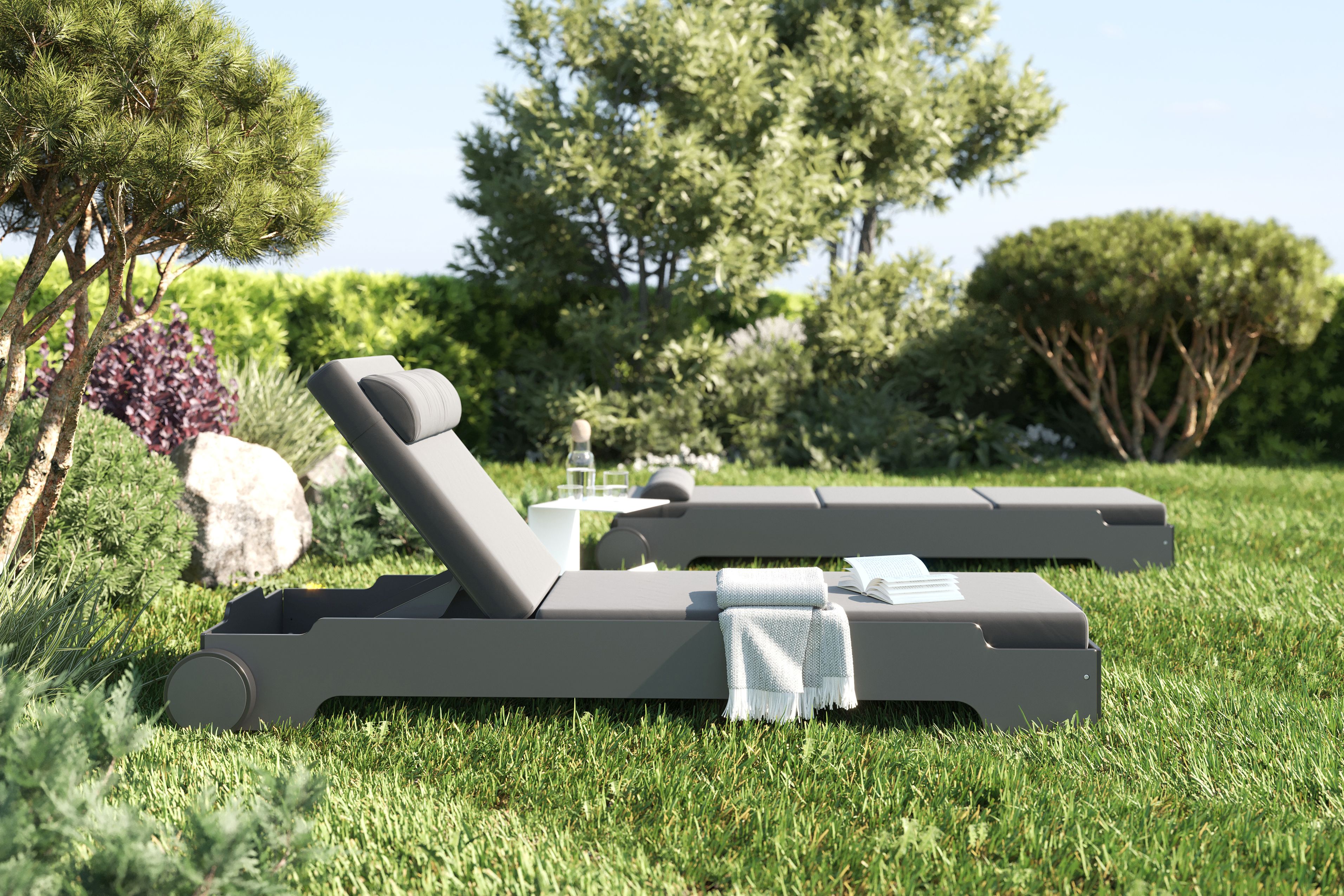 Solara Stacking Lounger incl. Wheels and Upholstery Outdoor Müller Möbelwerkstätten