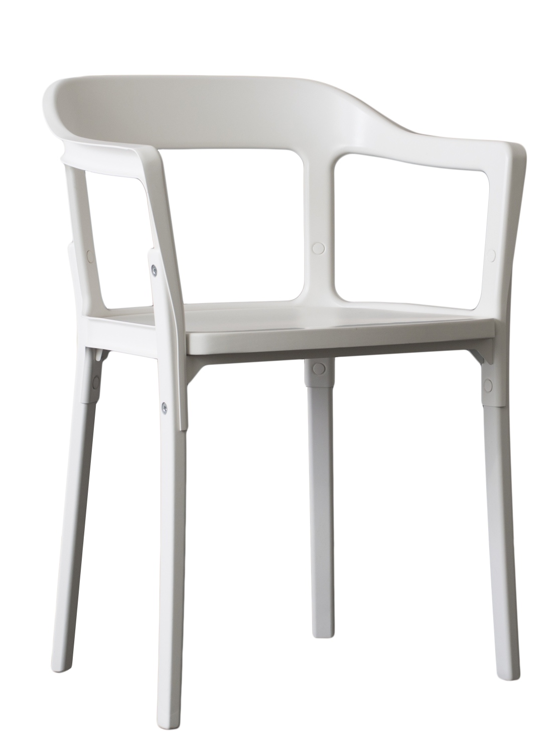 Weißer Steelwood Chair Stuhl von Magis mit Armlehnen, minimalistisches Design für Esszimmer und Wohnbereich.