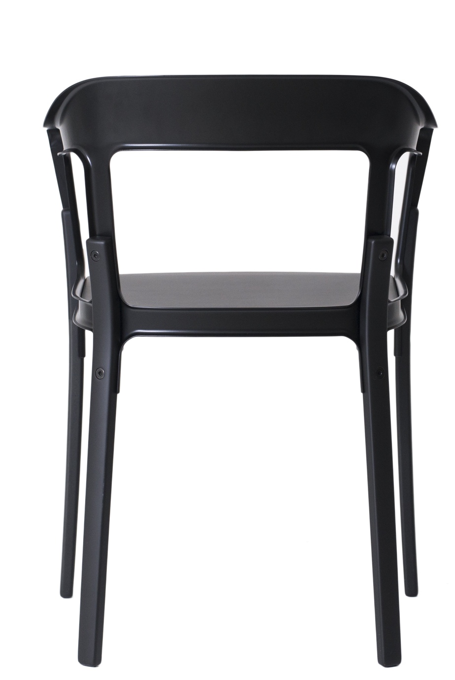 Schwarzer Steelwood Chair Stuhl von Magis, Ansicht von hinten, minimalistisches Design für Esszimmer und Wohnbereich.