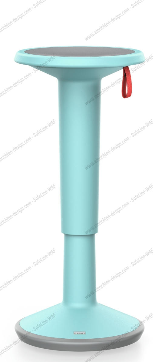 UPis1 Stehhocker von Interstuhl in Pastelltürkis, ergonomischer, höhenverstellbarer Bürohocker für dynamisches Stehen und Sitzen.