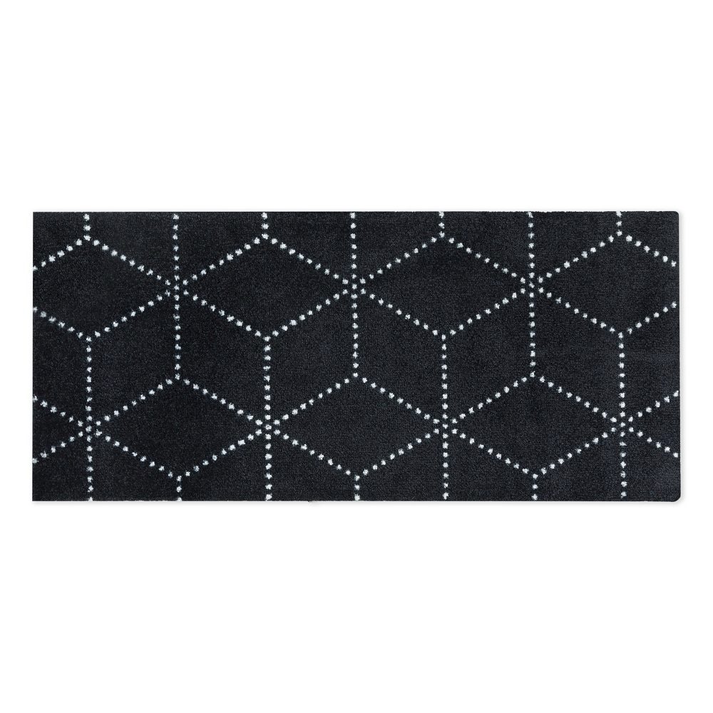 Schwarze Heymat Fußmatte Hagl mit geometrischem Würfelmuster, geeignet für Innen- und Außenbereich. Robuste Schmutzfangmatte für den Eingangsbereich.