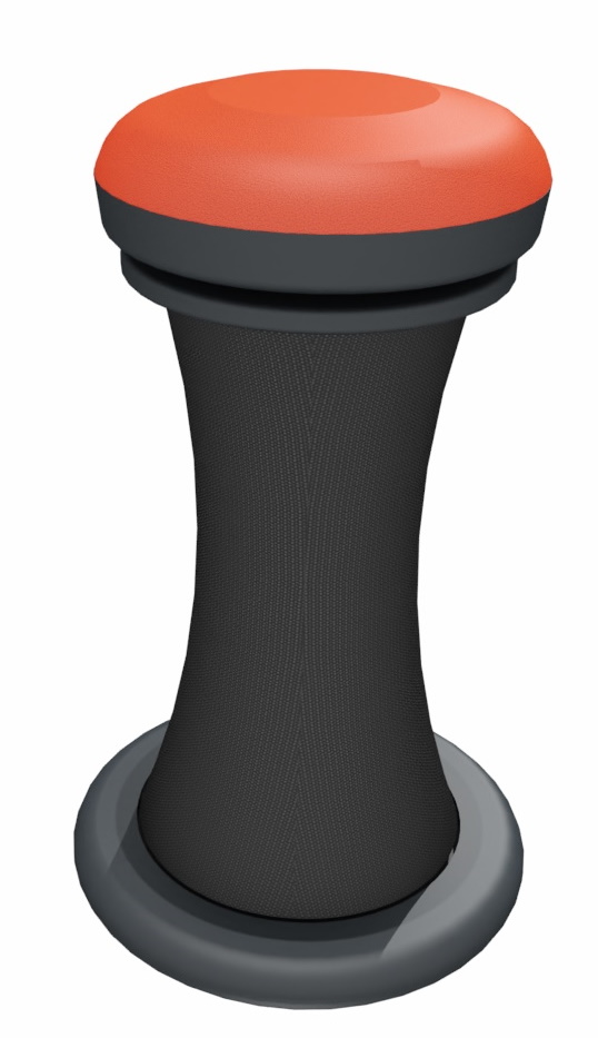 Brunner Stehhilfe: Ergonomischer Stehstuhl mit orangem Sitz und schwarzem, flexiblem Fuß für Büro und Zuhause.