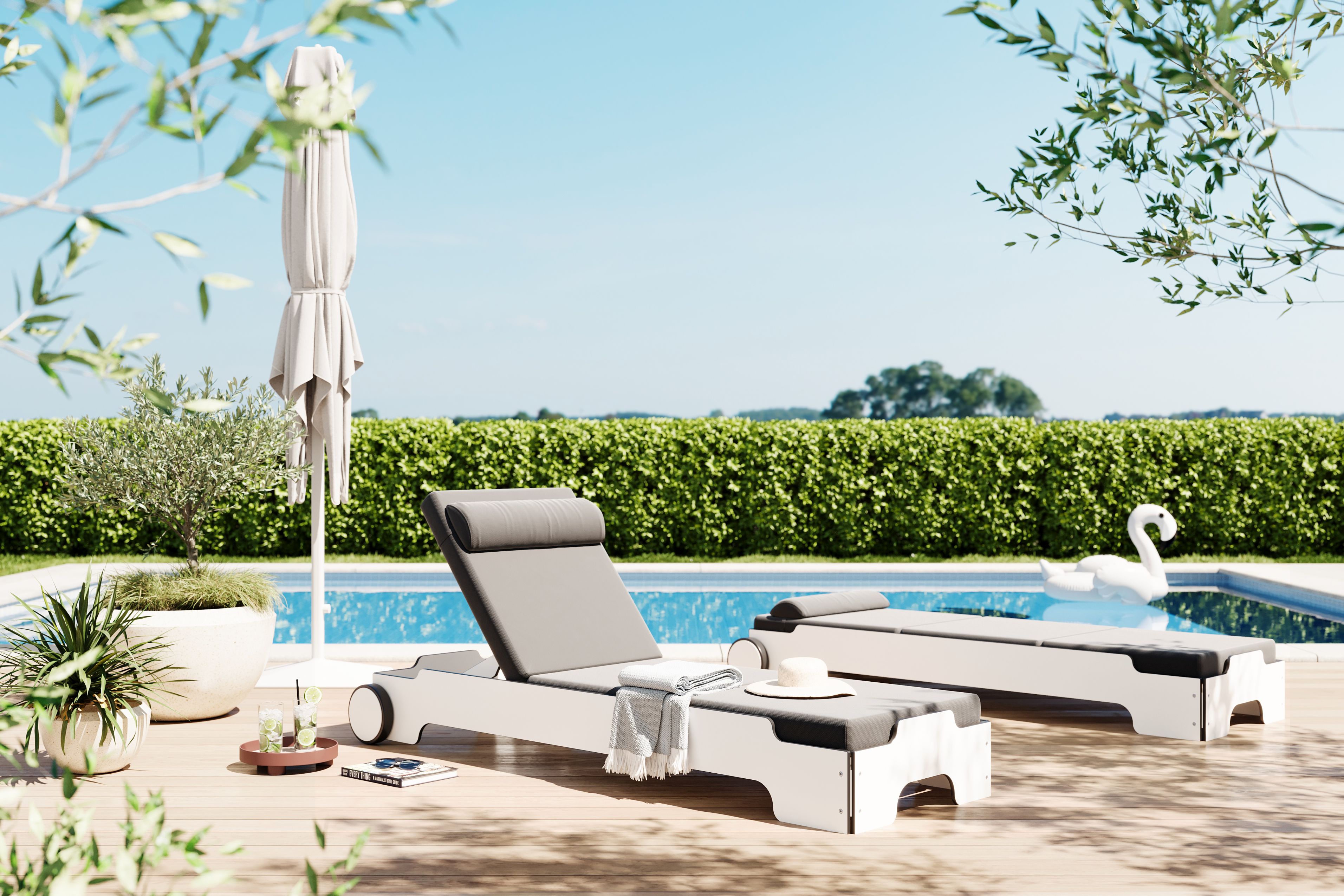 Solara Stacking Lounger incl. Wheels and Upholstery Outdoor Müller Möbelwerkstätten