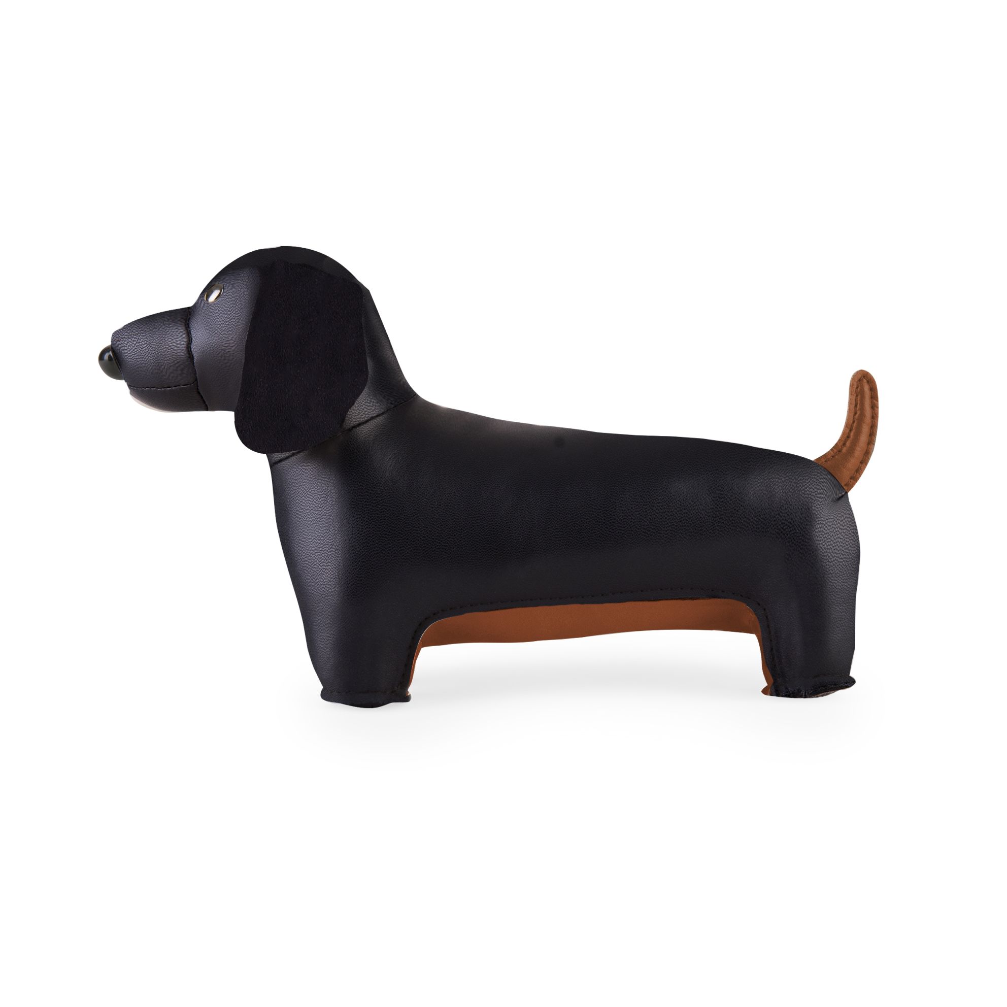 Briefbeschwerer Dackel in Schwarz und Tan von Zuny, dekoratives Accessoire für Büro und Zuhause.
