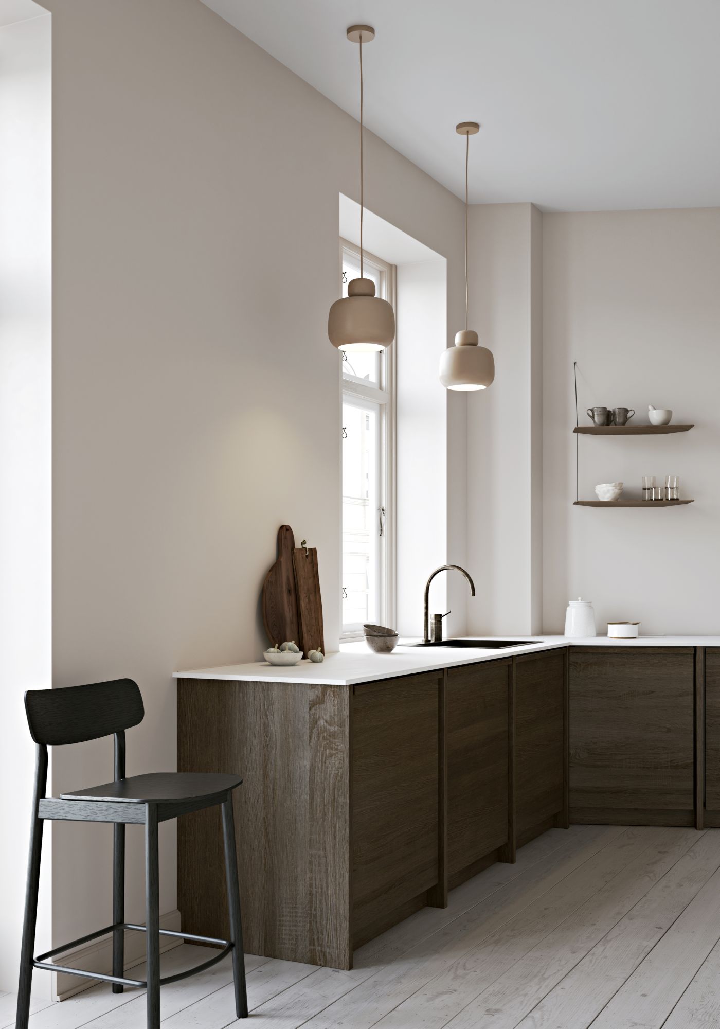 Stone Pendant lamp Large black Woud