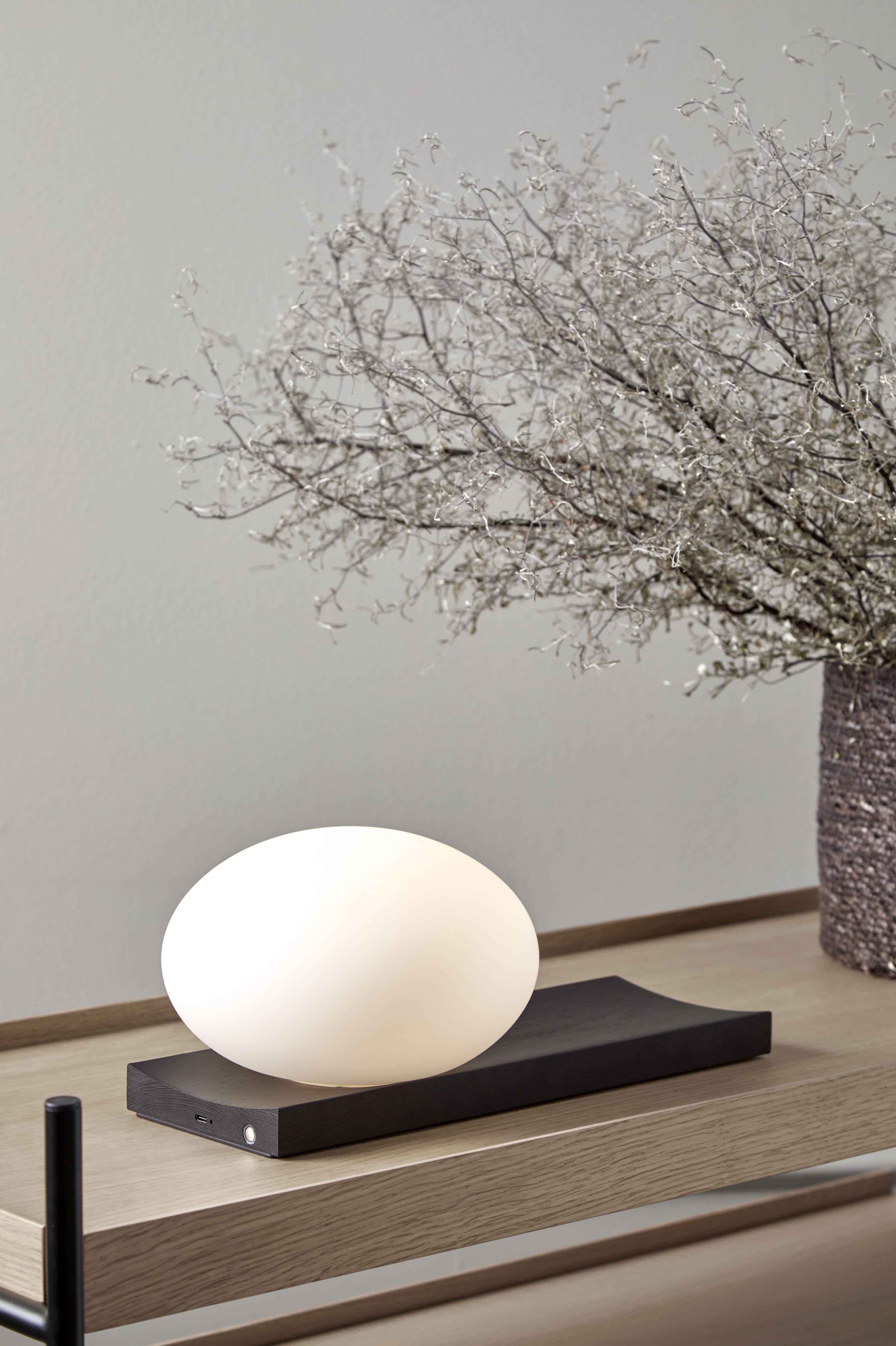 Dew Table and Wall Lamp Ash Black Lacquered Woud