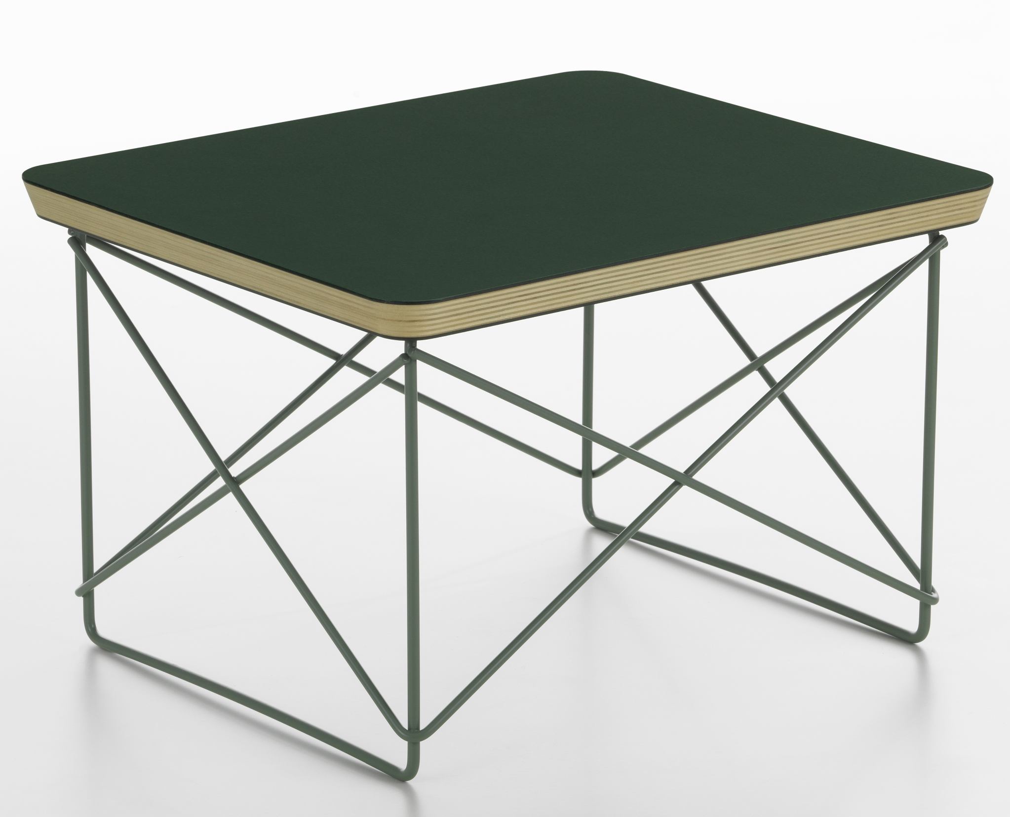 Vitra LTR Beistelltisch mit jadefarbener Linoleum-Tischplatte und filigranem, farblich passendem Drahtgestell, ideal als kleiner, flexibler Ablagetisch.