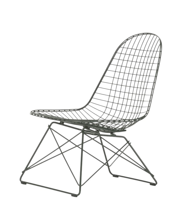 Vitra LKR Wire Chair, ungepolsterter Design Stuhl aus dunkelgrünem Drahtgeflecht mit filigranem Stahlgestell.