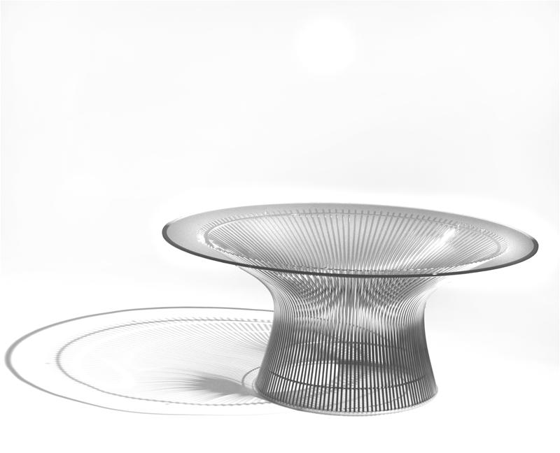 Platner Dining table crystal glass / polished nickel Knoll International - QUICK SHIP 