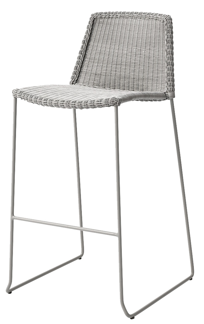 Breeze Barhocker von Cane-Line in Taupe: Moderner Outdoor-Barstuhl aus wetterfestem Geflecht und minimalistischem Gestell.